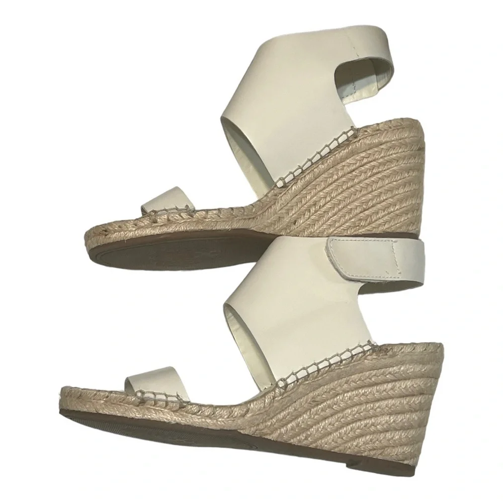 Vince Camuto Laminda Ivory Leather Espadrille Wedge Sandal 9.5